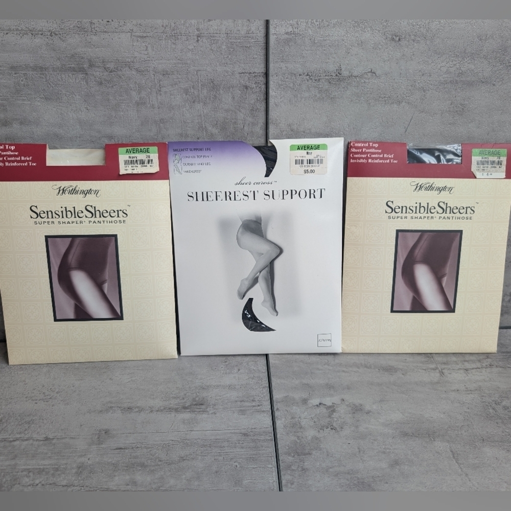 Vintage Worthington Sensible Sheers Super Shaper Sheer Caress Navy Pantihose Lot